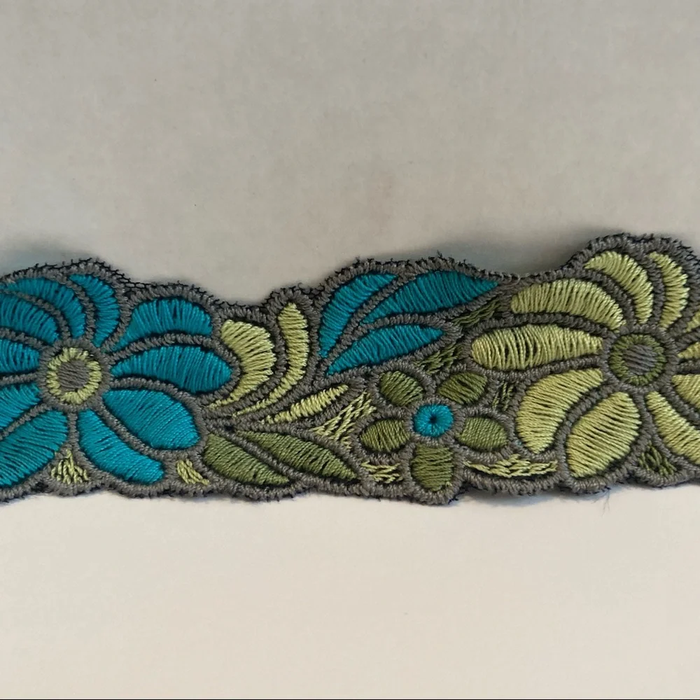 Blue Green Floral Flower Trim Embroidery 2